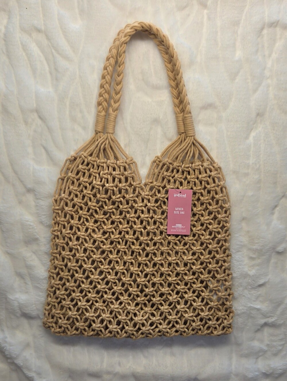 Boho Braided Macramé Tote in Tan